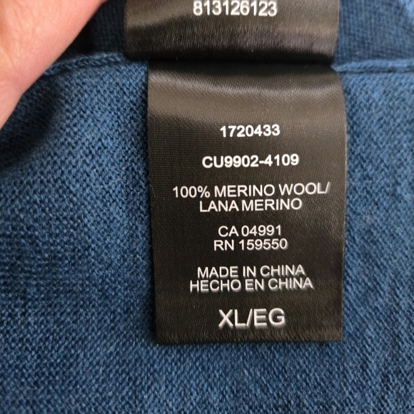 NWT, KATHERINE BARCLAY Women's Blue V-Neck Merino Wool Sweater.Size XL - Picture 4 of 11